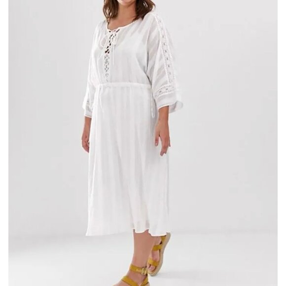 ASOS DESIGN CURVE NWT Lace Insert Midi Dress with Lace Up Front size 18 - Picture 1 of 12